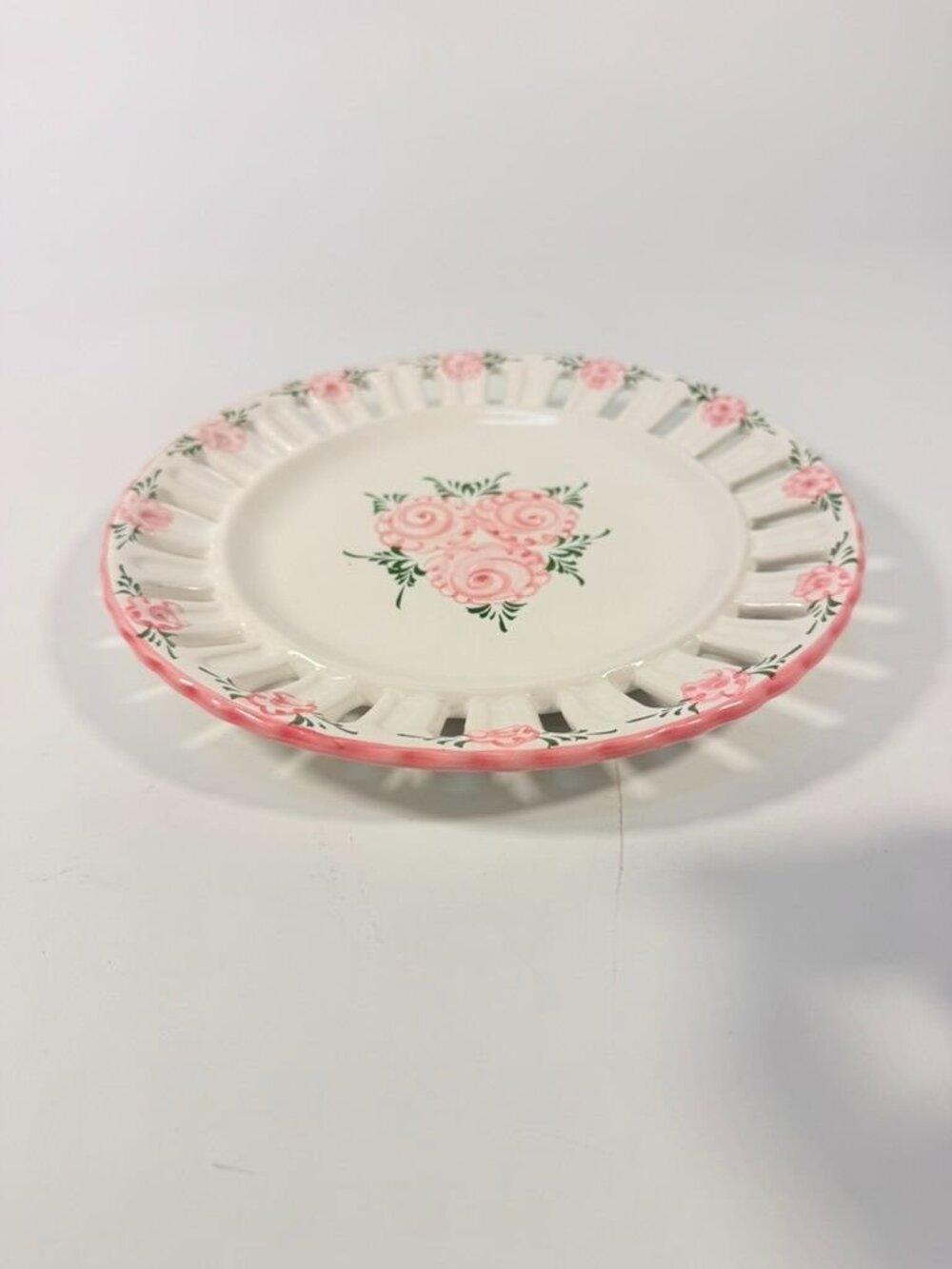Pottery Reticulated Plate Hand Painted Floral Vintage Vestal Alcobaca Portual Ce - Picture 13 of 16